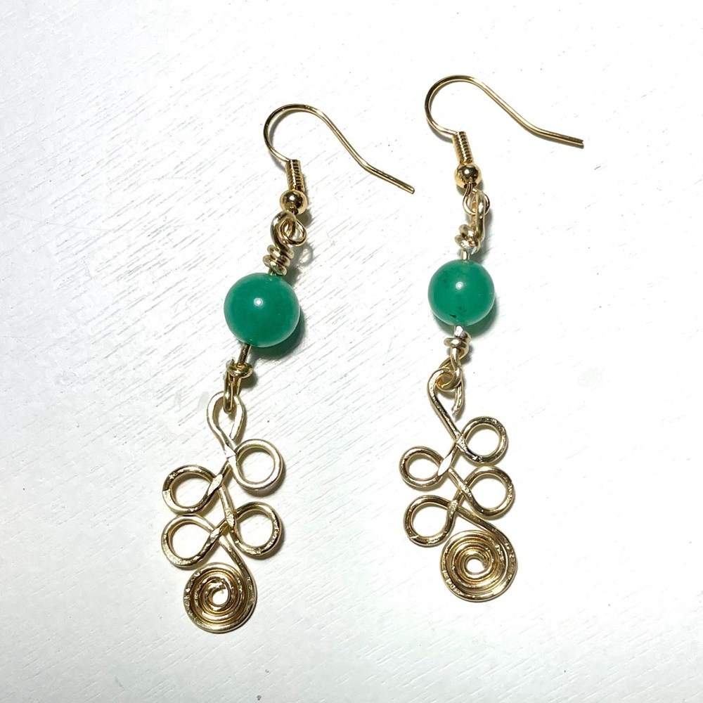 NWOT Artisan 18k Gold Plated and Green Aventurine Bead Earrings